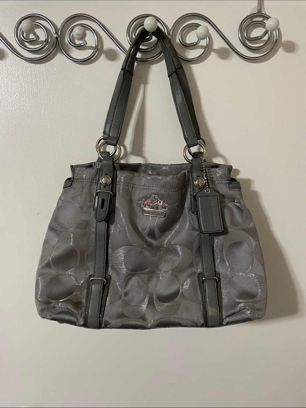 Coach Madison Mia Silver/Grey Signature Bag No. D1073-15784 *Selling as is